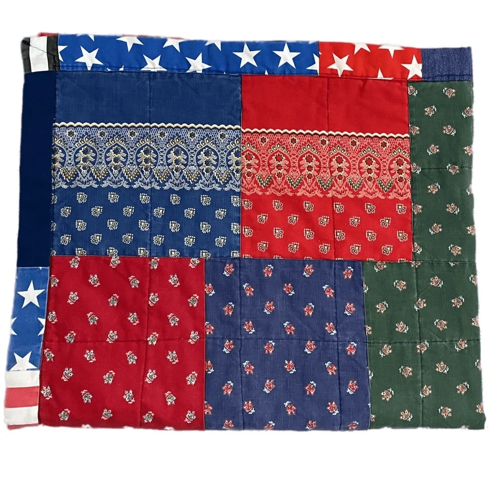 60’s 70’s Patchwork Quilt Vintage Hand Crafted Patriotic Boho Farmhouse Cottage